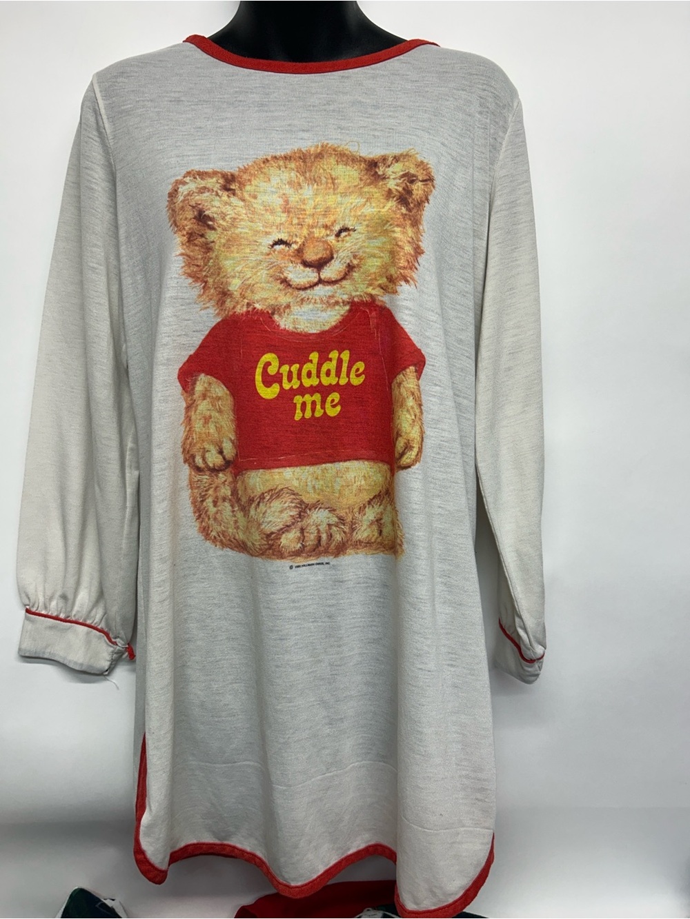 Cuddle Me Teddy Graphic Nightshirt - Cream with Red Trim vintage 1980 hallmark